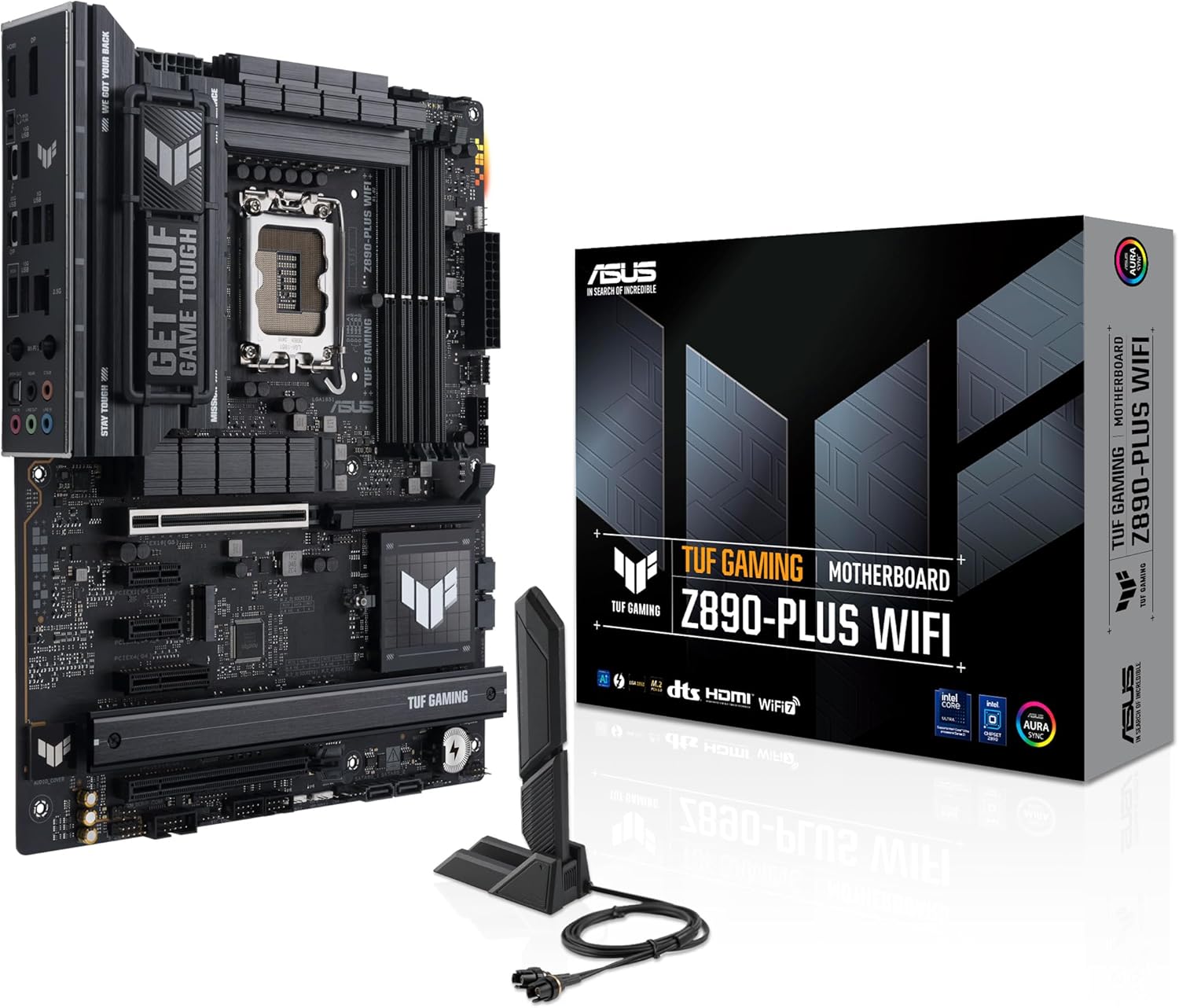 ASUS TUF Gaming Z890-PLUS WiFi Z890 LGA 1851 ATX Motherboard, Intel® Core™ Ultra Series 2 Ready, Advanced AI PC-Ready, 16+1+2+1 Stages, DDR5, PCIe® 5.0, Thunderbolt™ 4 Type-C®, 4X M.2, Wi-Fi 7, 2.5Gb