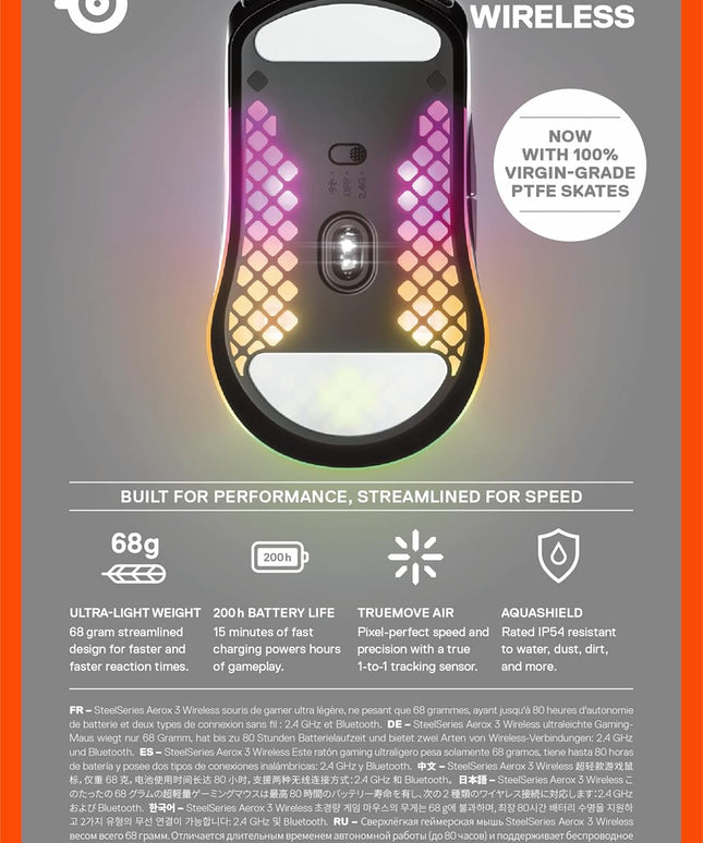 SteelSeries Aerox 3 Wireless RGB Gaming Mouse – 18K DPI