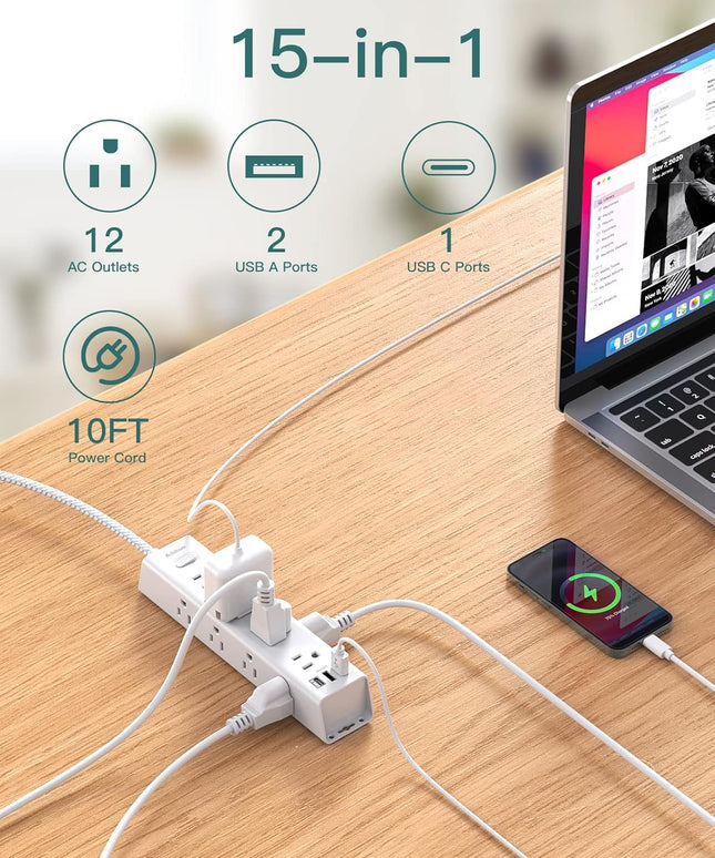 Surge Protector Power Strip - 10 FT Extension Cord, Power Strip