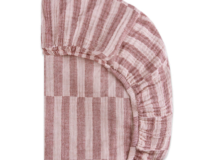T30433,Babyletto,Maroon Stripe Muslin All-Stages Midi Crib Sheet in GOTS Certified Organic Cotton