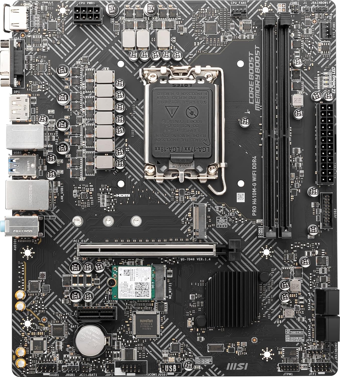 MSI PRO H610M-G WiFi DDR4 ProSeries Motherboard (12th/13th/14th Gen Intel Core, LGA 1700 Socket, DDR4, PCIe 4, 2.5G LAN, SATA 6Gb/s, M.2 Slots, USB 3.2, Wi-Fi 5, Bluetooth 4.2, mATX)