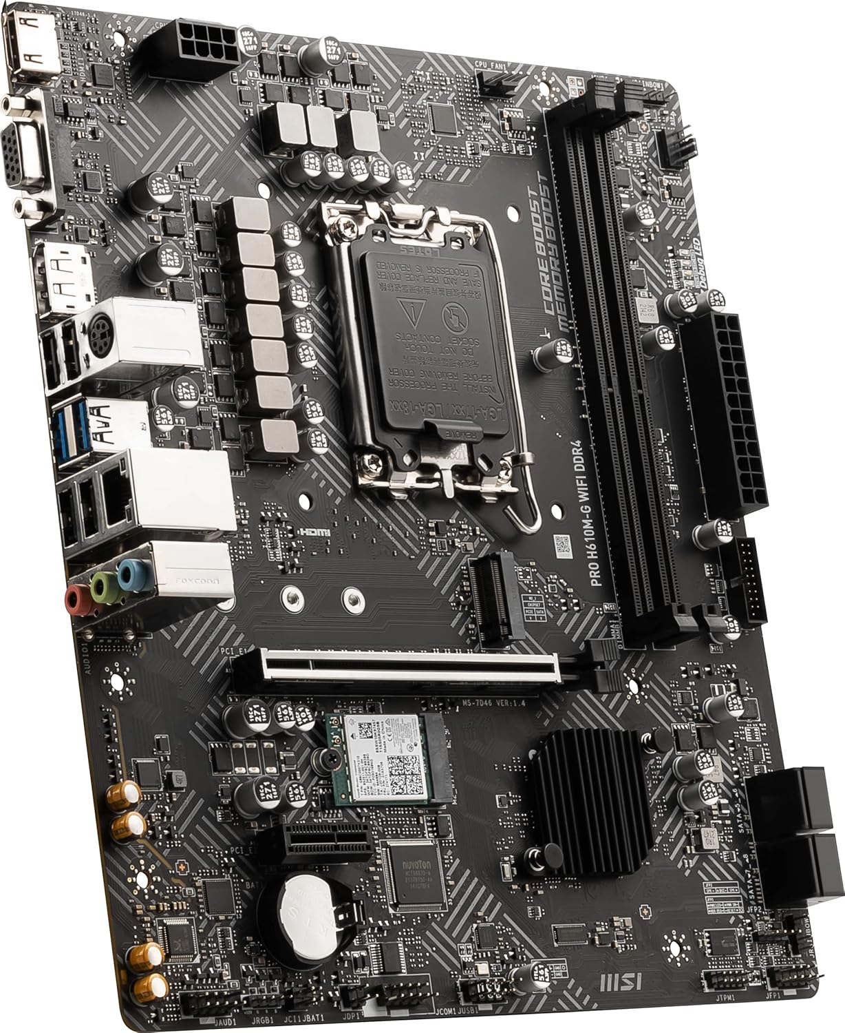MSI PRO H610M-G WiFi DDR4 ProSeries Motherboard (12th/13th/14th Gen Intel Core, LGA 1700 Socket, DDR4, PCIe 4, 2.5G LAN, SATA 6Gb/s, M.2 Slots, USB 3.2, Wi-Fi 5, Bluetooth 4.2, mATX)