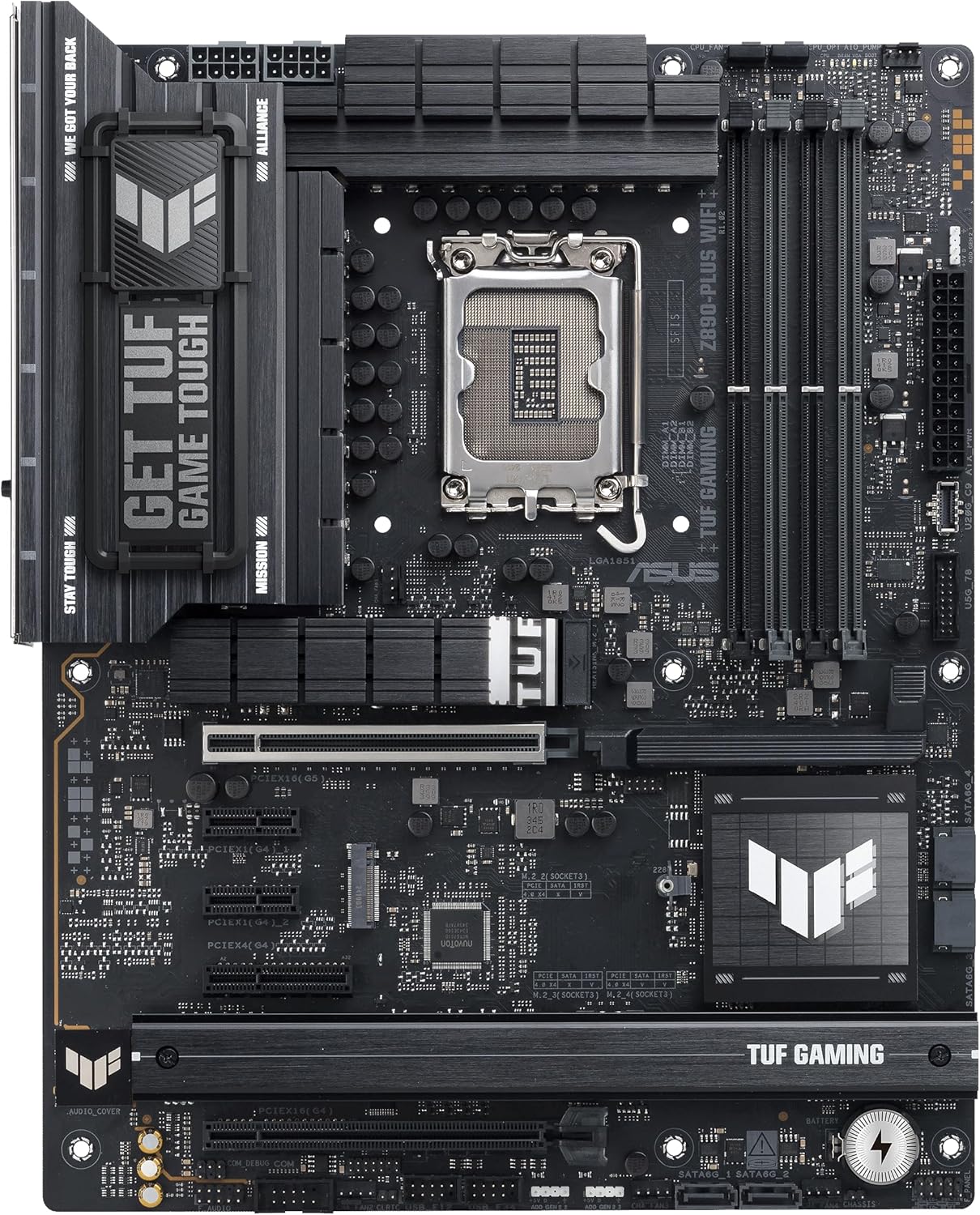 ASUS TUF Gaming Z890-PLUS WiFi Z890 LGA 1851 ATX Motherboard, Intel® Core™ Ultra Series 2 Ready, Advanced AI PC-Ready, 16+1+2+1 Stages, DDR5, PCIe® 5.0, Thunderbolt™ 4 Type-C®, 4X M.2, Wi-Fi 7, 2.5Gb