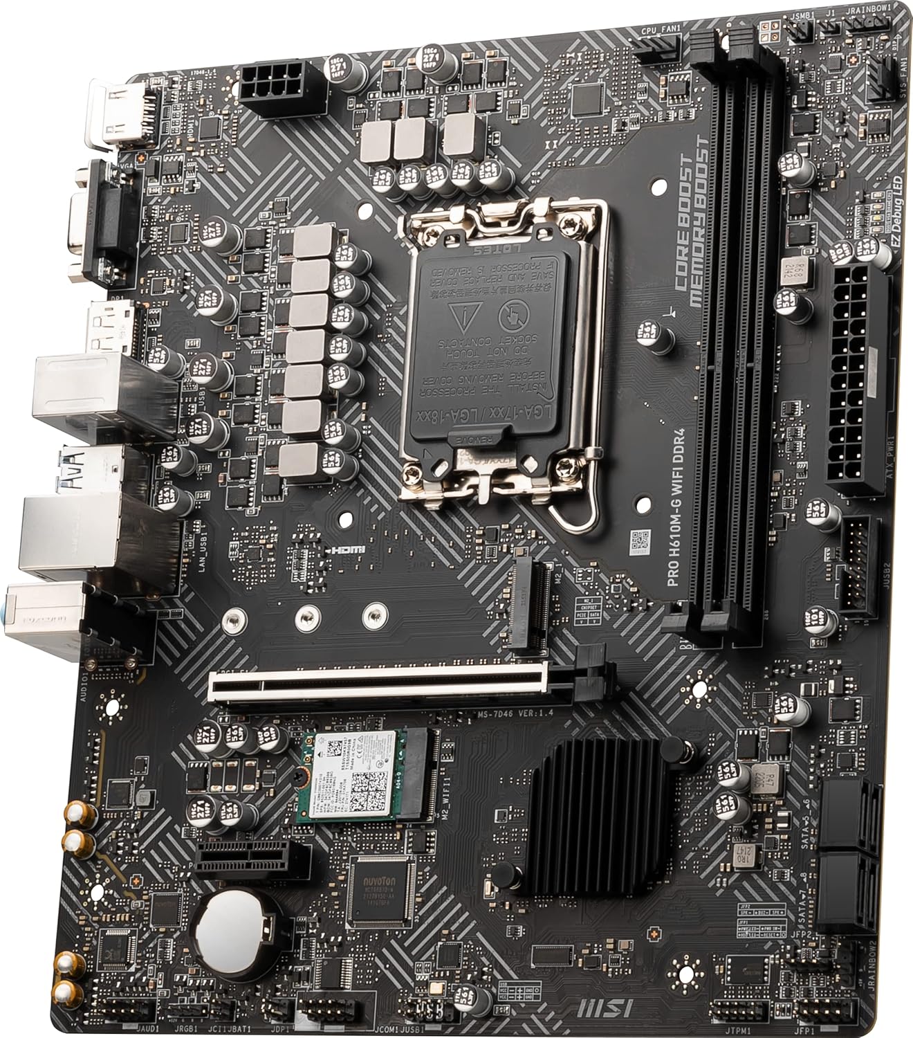 MSI PRO H610M-G WiFi DDR4 ProSeries Motherboard (12th/13th/14th Gen Intel Core, LGA 1700 Socket, DDR4, PCIe 4, 2.5G LAN, SATA 6Gb/s, M.2 Slots, USB 3.2, Wi-Fi 5, Bluetooth 4.2, mATX)