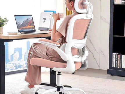 TRALT Ergonomic Office Chair – Mesh, High Back, Wheels – Pink