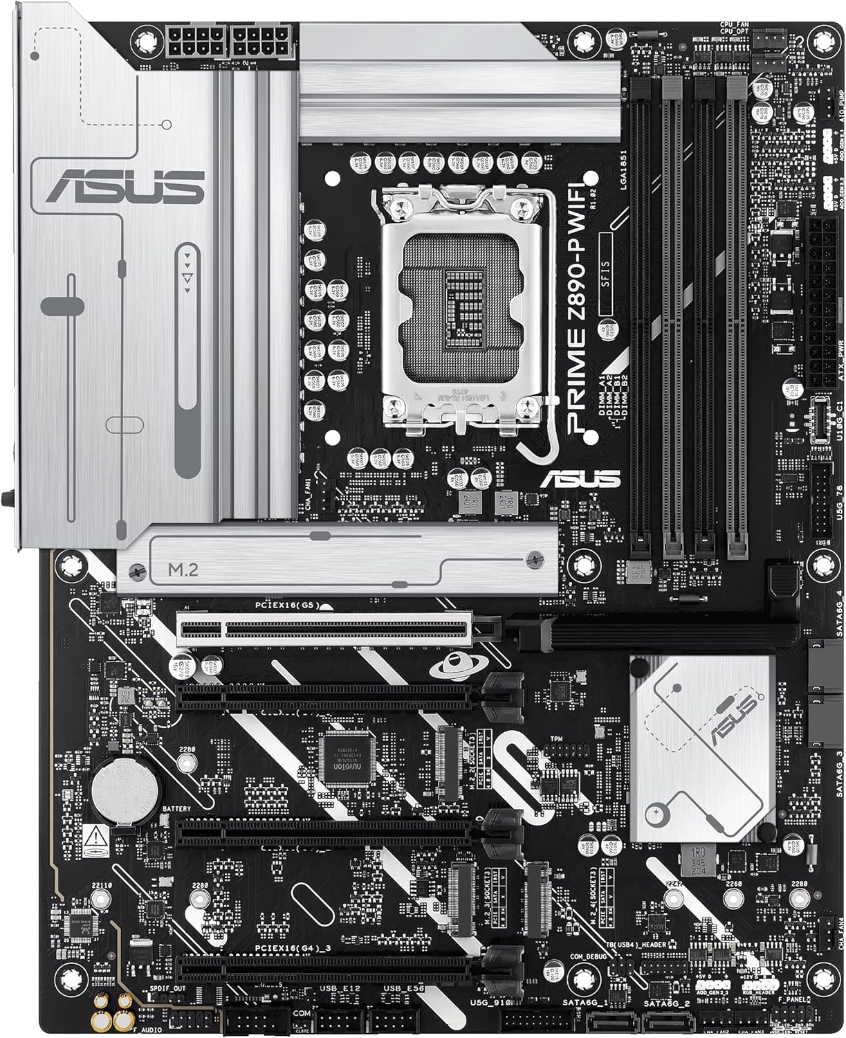 ASUS PRIME Z890-P WIFI Z890 LGA 1851 ATX motherboard, Intel® Core™ Ultra Series 2 Ready, Advanced AI PC-ready, 14+1+1+2 power stage, DDR5, PCIe® 5.0, Thunderbolt™ 4 USB Type-C®, 4x M.2, Wi-Fi 7, 2.5Gb