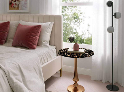 TOV 16" Wide Goathide and Gold Aluminum Modern Round Side Table