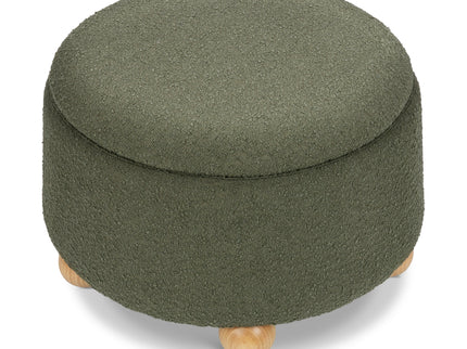 M30985POBHF,Namesake,Tuffet Storage Ottoman in Performance Olive Boucle w/Honey Ball Feet