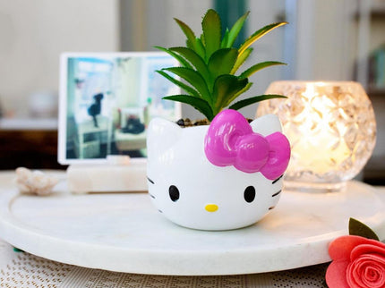 Hello Kitty Face 3-In Ceramic Mini Planter with Artificial Succulent
