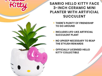 Hello Kitty Face 3-In Ceramic Mini Planter with Artificial Succulent