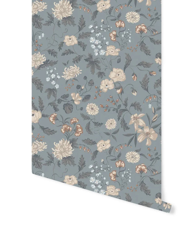 Karin Wallpaper in Folklore Blue