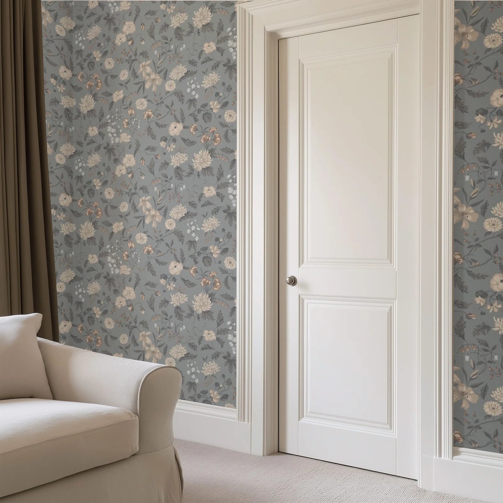 Karin Wallpaper in Folklore Blue