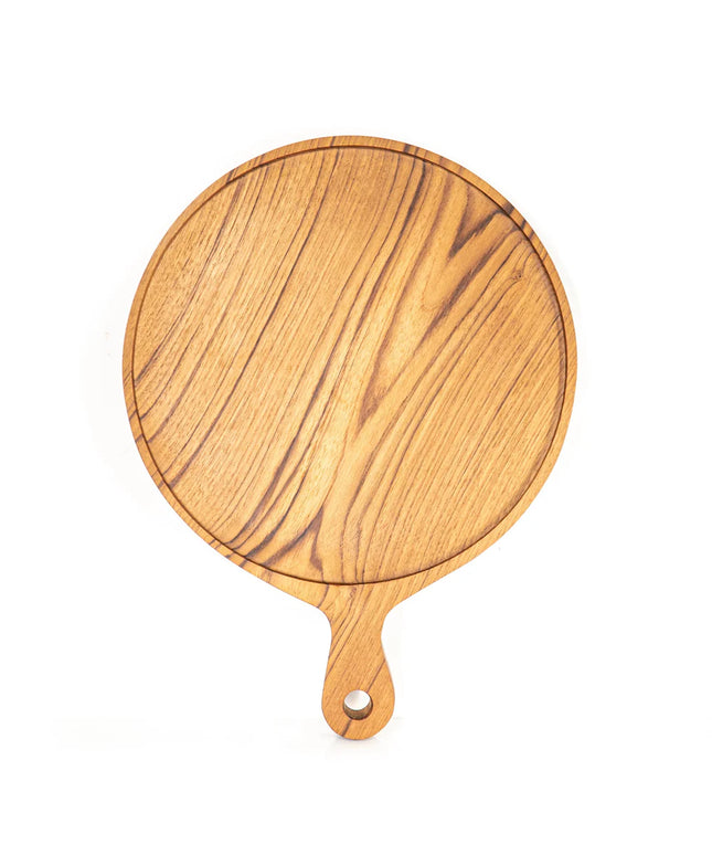 12 Inch Teak Wood Pizza Board with Handle & Rim