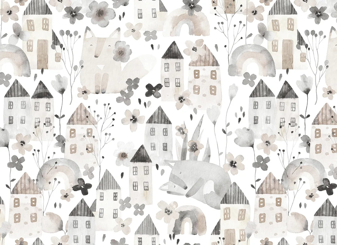 Fox Village, Gray (Custom sized)