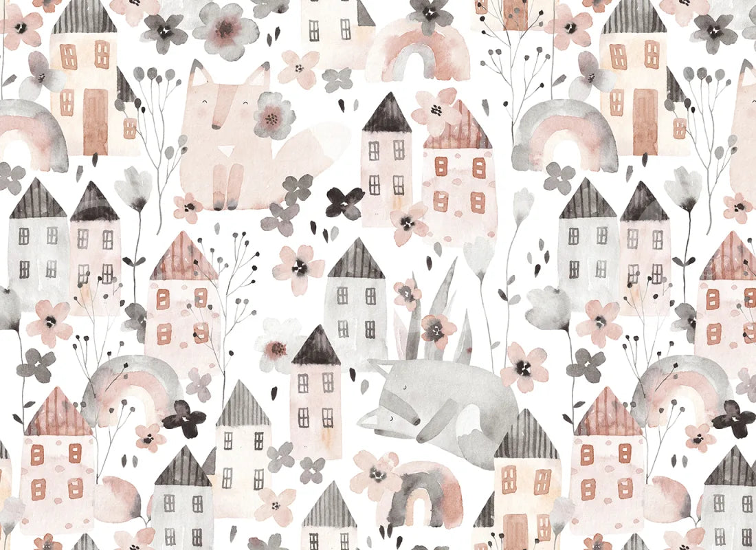 Fox Village, Pink (Custom sized)