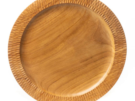 Rim Carved Hassunzara Teak Wood Serving Plate