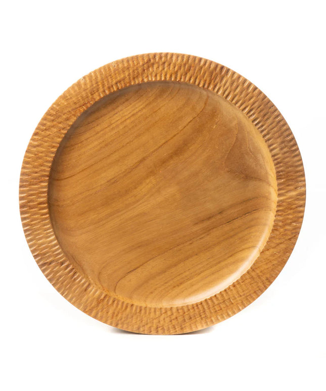 Rim Carved Hassunzara Teak Wood Serving Plate