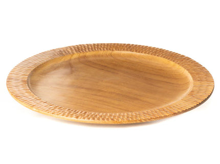 Rim Carved Hassunzara Teak Wood Serving Plate