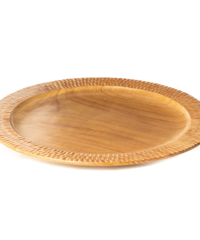 Rim Carved Hassunzara Teak Wood Serving Plate
