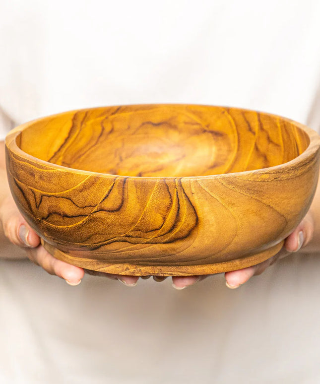 Round 7" Footed Teak Wood Bowl