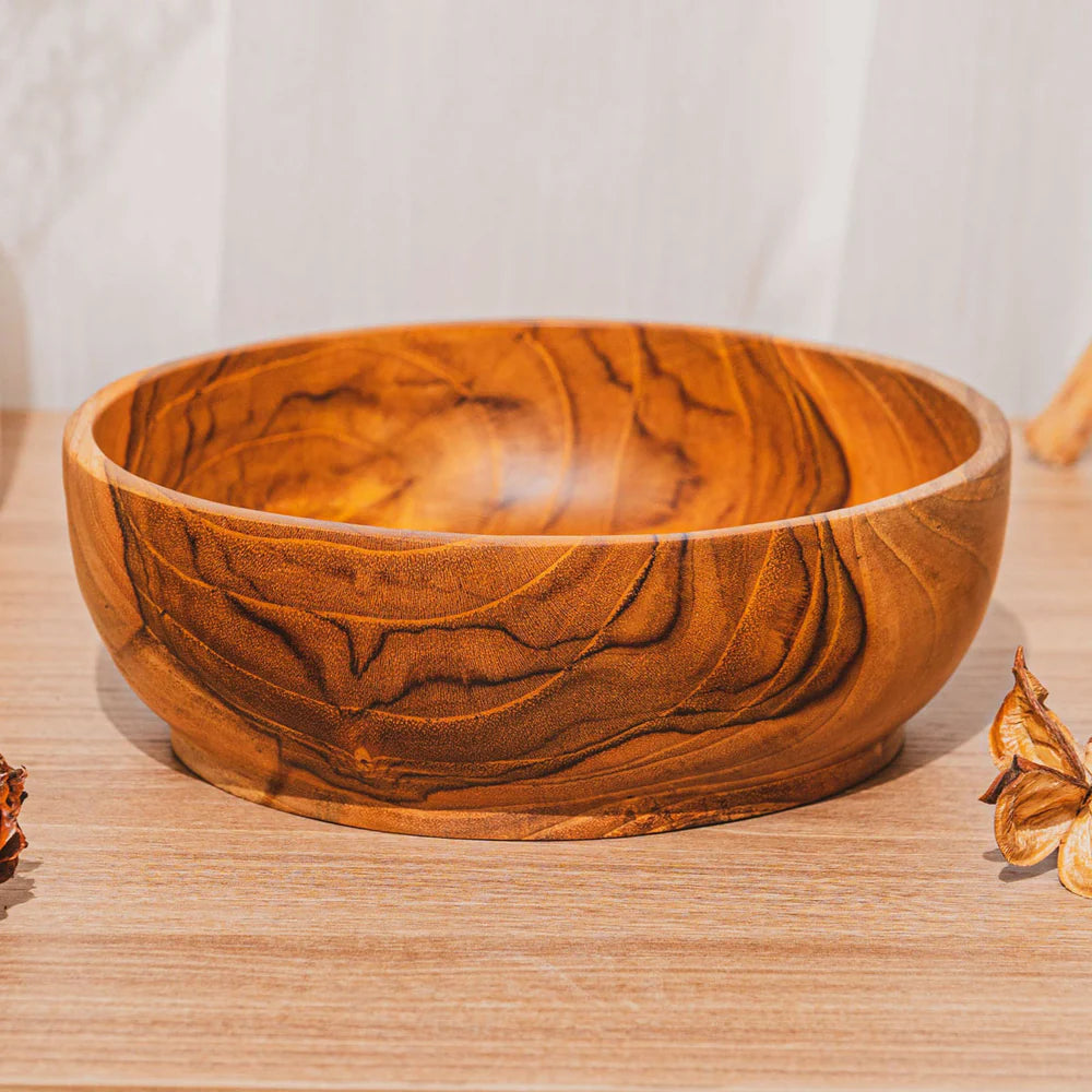 Round 7" Footed Teak Wood Bowl