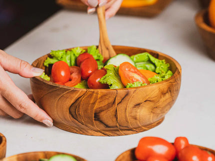 Round 7" Footed Teak Wood Bowl