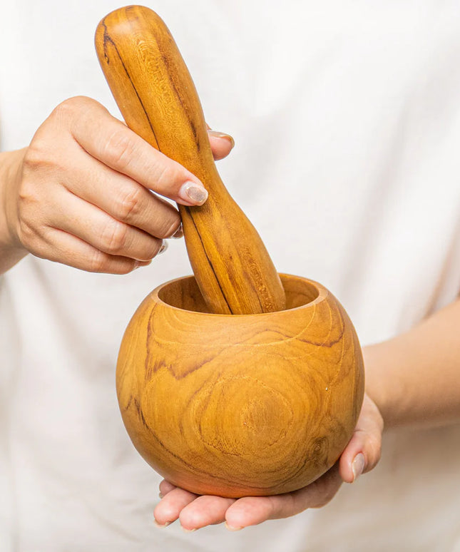 Round Teak Wood Mortar and Pestle