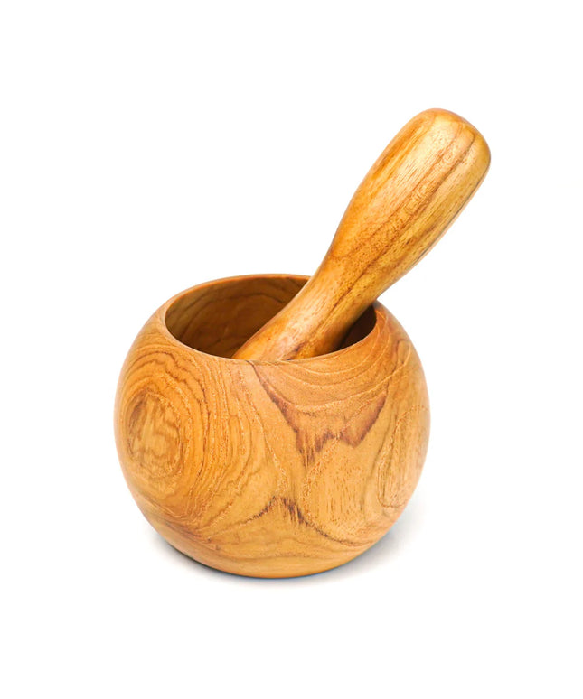 Round Teak Wood Mortar and Pestle