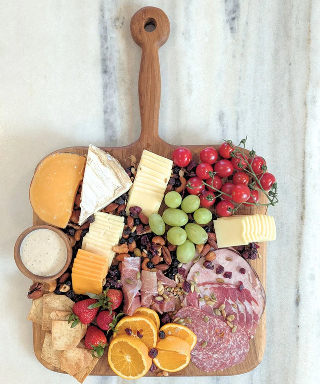 Square Teak Wood Charcuterie Cutting board with Long Handle