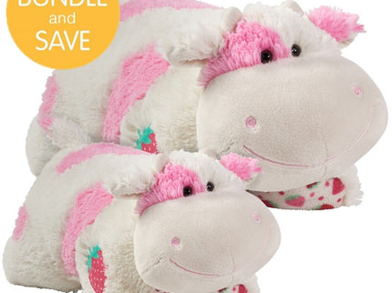 Original 18" & Jumbo Strawberry Cow Plush Pillow Pet Combo Pack