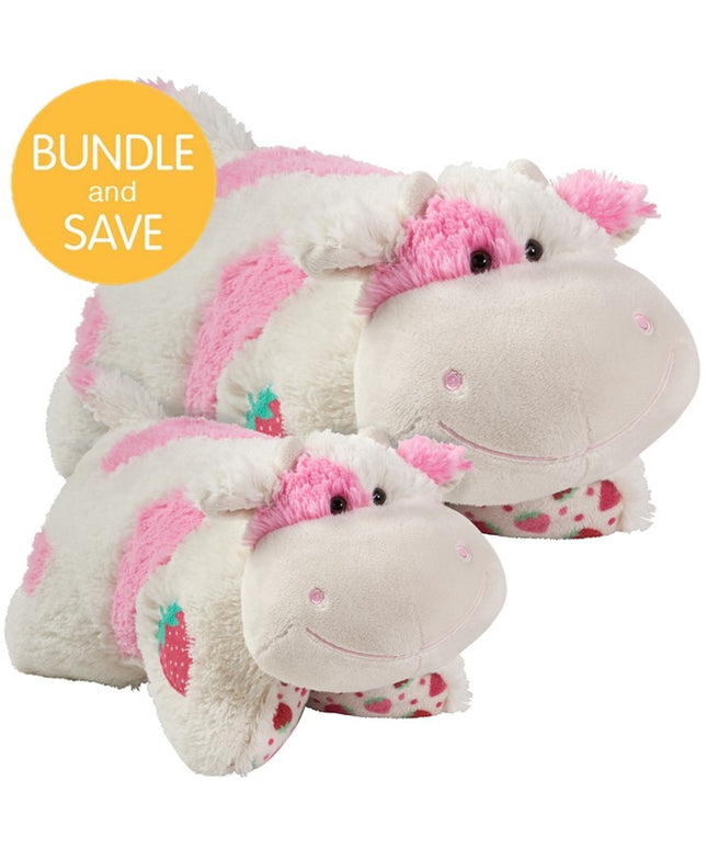 Original 18" & Jumbo Strawberry Cow Plush Pillow Pet Combo Pack