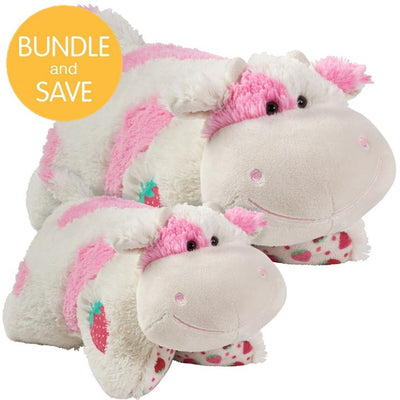 Original 18" & Jumbo Strawberry Cow Plush Pillow Pet Combo Pack