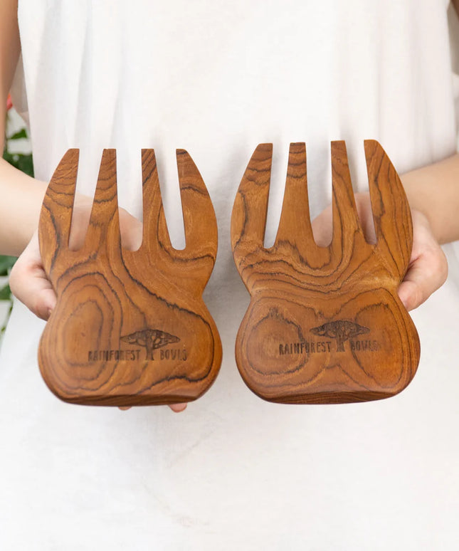 Teak Wood Salad Serving Hands - Pair