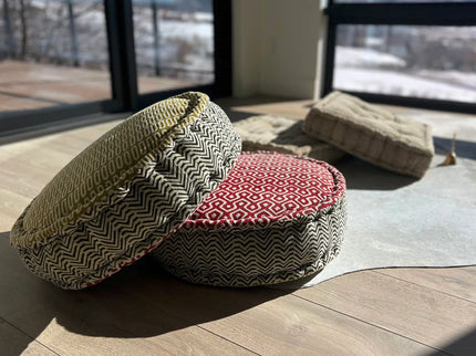 Block Print Meditation Cushion - Double Sided Round