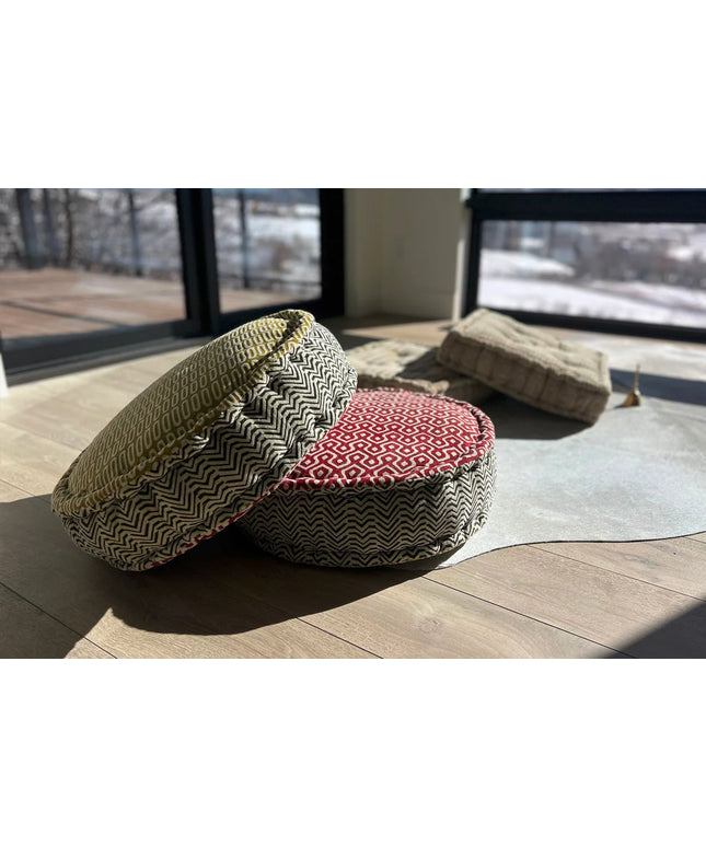 Block Print Meditation Cushion - Double Sided Round