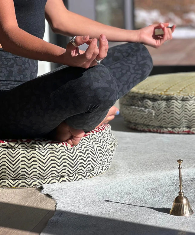 Block Print Meditation Cushion - Double Sided Round