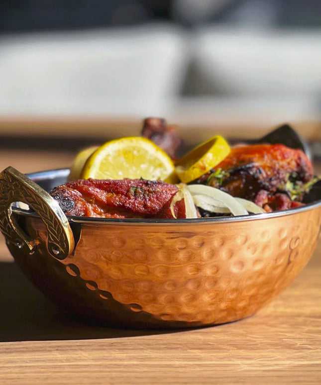 Indian Handi Serving Bowl - Hammered Copper Double Walled