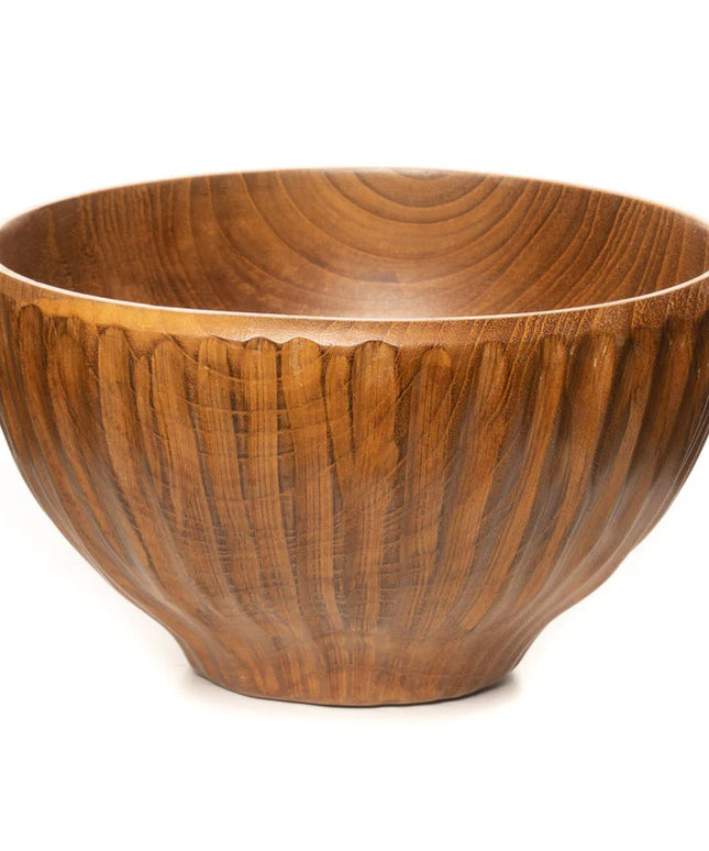 Vertical Carved Shiruwan Teak Wood Soup Bowl