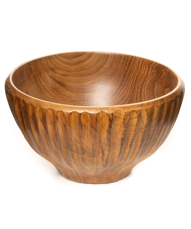 Vertical Carved Shiruwan Teak Wood Soup Bowl