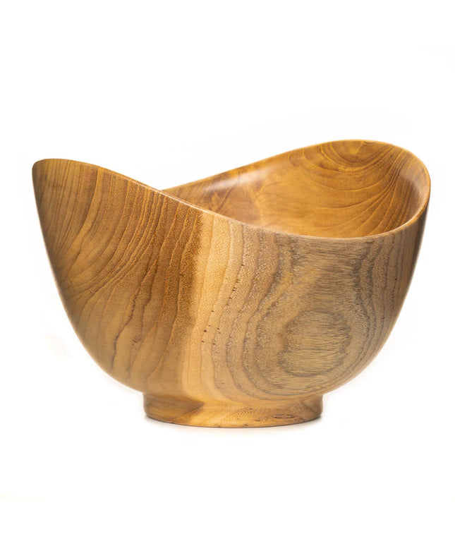 Wavy Menbachi Teak Wood Noodle Bowl - Small
