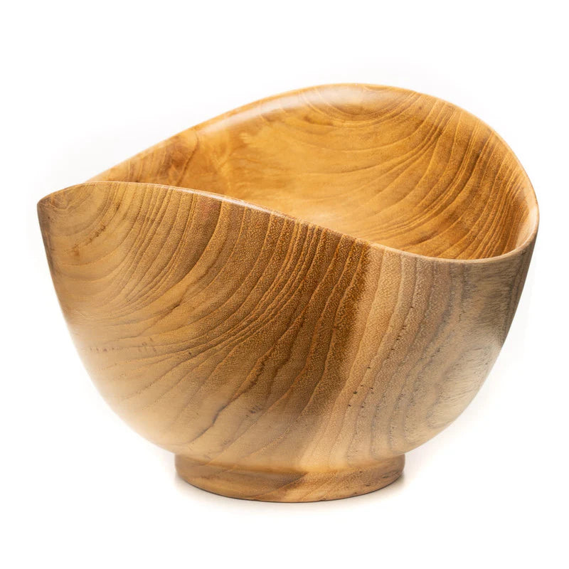 Wavy Menbachi Teak Wood Noodle Bowl - Small