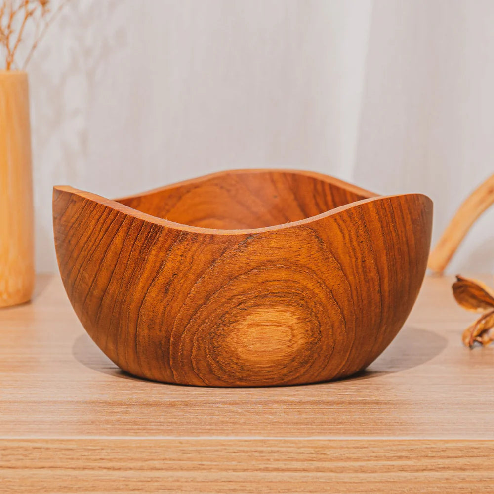 Wavy Teak Wood Bowl