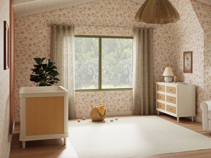 M23701RWHC,Namesake,Marin with Cane 3-in-1 Convertible Crib in Warm White and Honey Cane