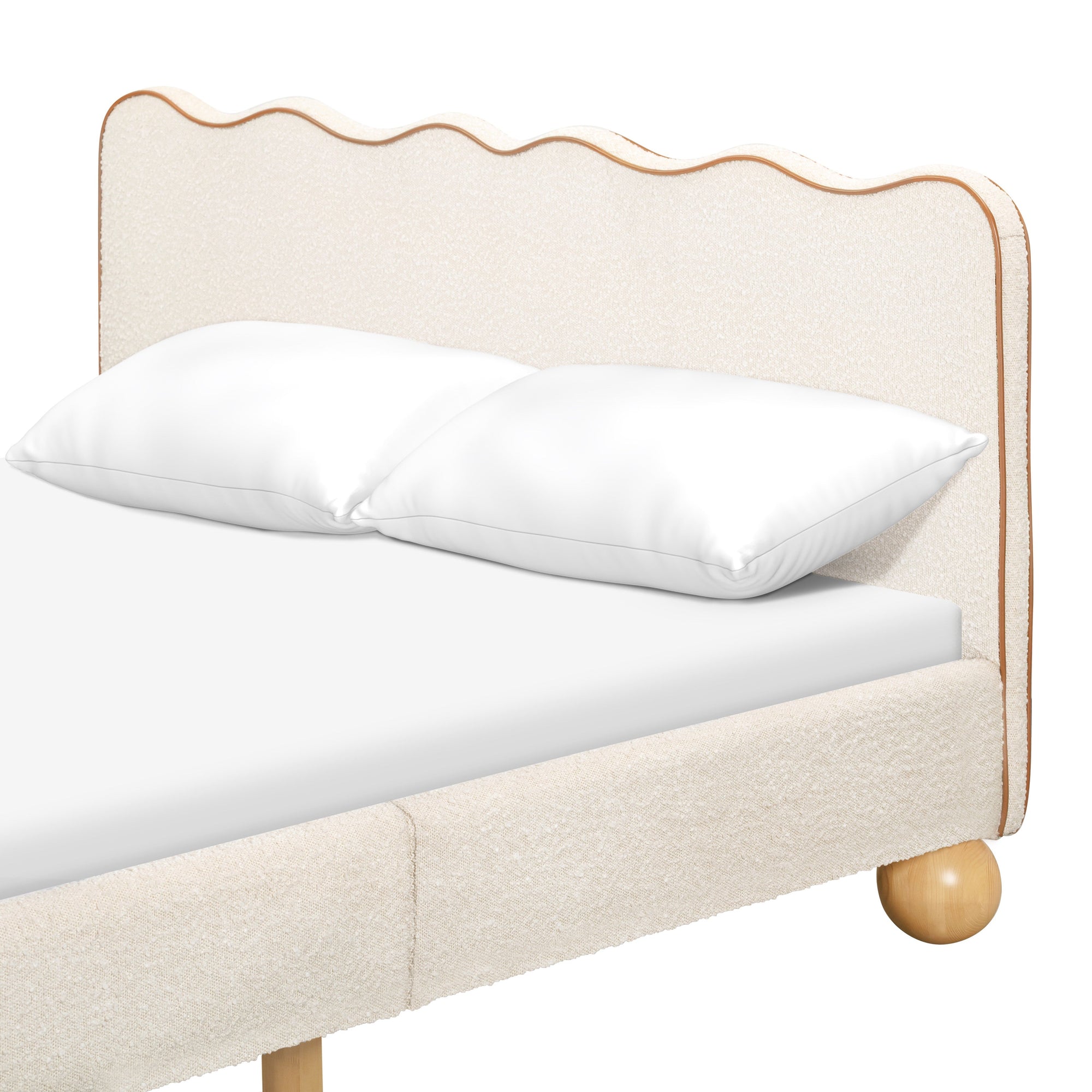 M31396PWBTAN,Babyletto Kids,Rizo Full Bed in Performance Ivory Boucle w/ VTan Leather Piping
