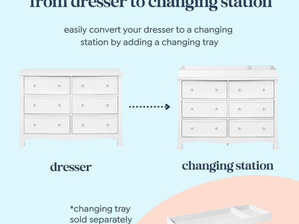 M5529W,DaVinci,Kalani 6-Drawer Double Wide Dresser in White Finish