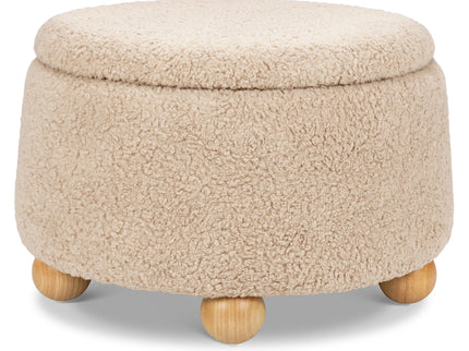 M30985CSGHF,Namesake,Tuffet Storage Ottoman in Chai Shearling w/Honey Ball Feet