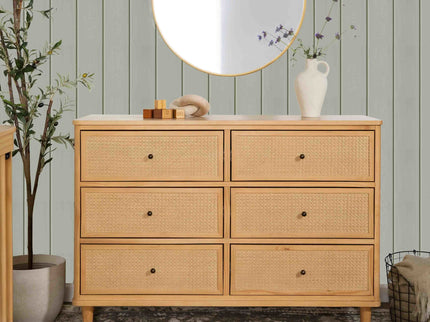 M23716HYHC,Namesake,Marin with Cane 6 Drawer Assembled Dresser in Honey and Honey Cane