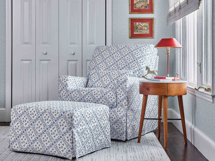 M21785BLT,Namesake,Sarah Flint x Namesake Crawford Gliding Ottoman in Blue Lattice Performance Eco-Weave
