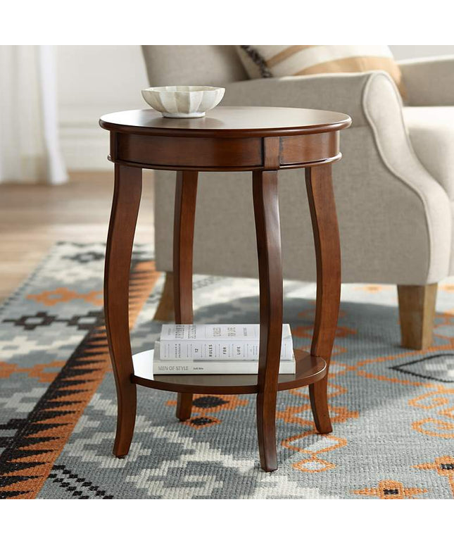 Acme Furniture Aberta 18" Wide Walnut Finish 1-Shelf Round Side Table
