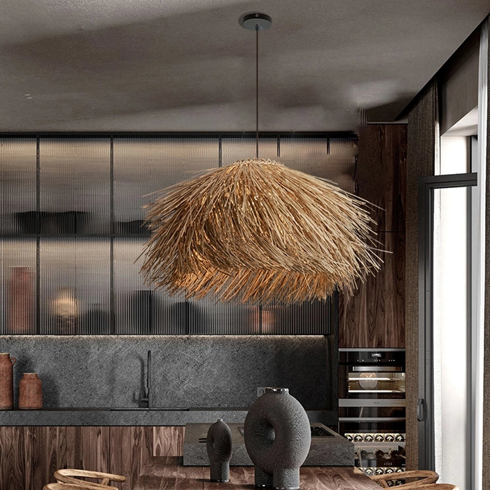 Solari Japanese-style Straw Rattan Chandelier